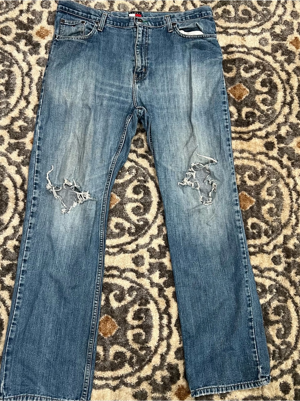 Tommy Hilfiger Jeans Mens 36x32 Blue Vintage Straight Leg Denim Faded Distressed